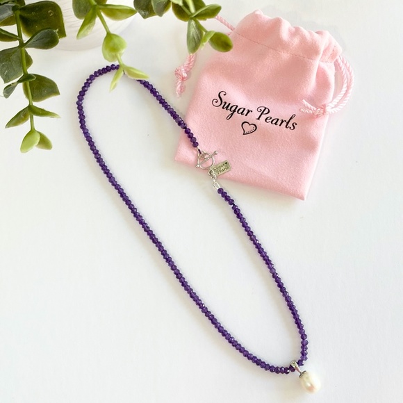 Amethyst and 14k White Gold Pearl Pendant Necklace - Picture 2 of 5